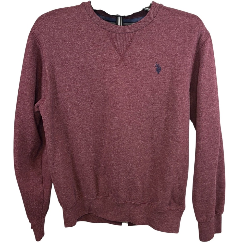 US Polo Assn Mens Crewneck Sweatshirt Maroon Burgundy Heathered Small 118643Y3